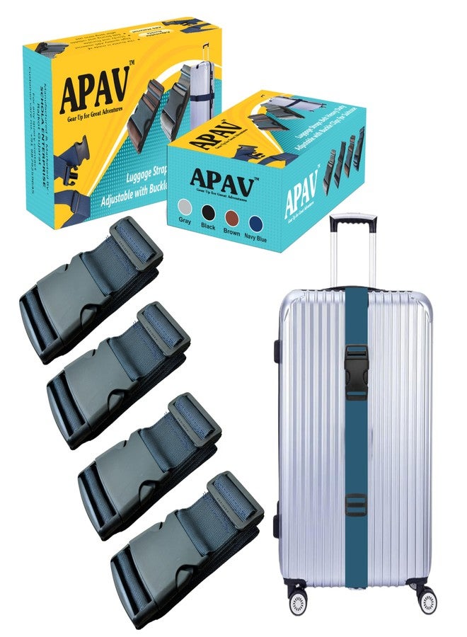 APAV Luggage Straps Belt Heavy Duty Adjustable with Buckle Clips for Suitcase | Trolleys and All Kind of Luggages | for Traveling Business/Leisure Trip (Pack of 4 (NB)) - Image 1